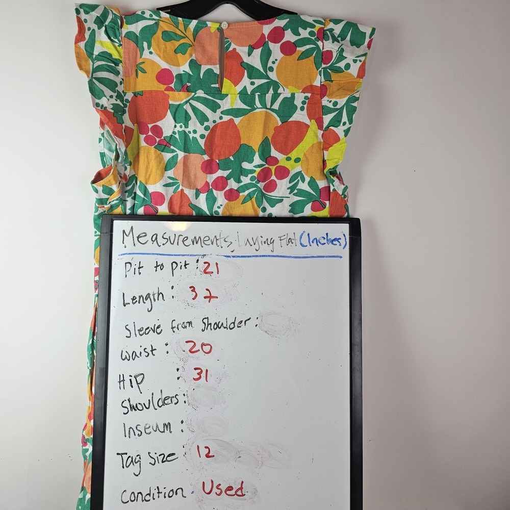 J. Crew Linen Blend Printed Mini‎ Dress A-Line Tiered Floral Fruit Pockets Sz 12 - Picture 5 of 9